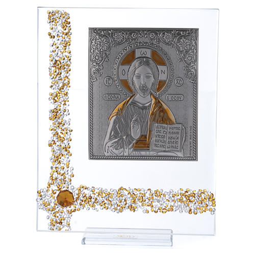 Picture in glass and silver foil with Pantocrator Christ 20x15 cm 1