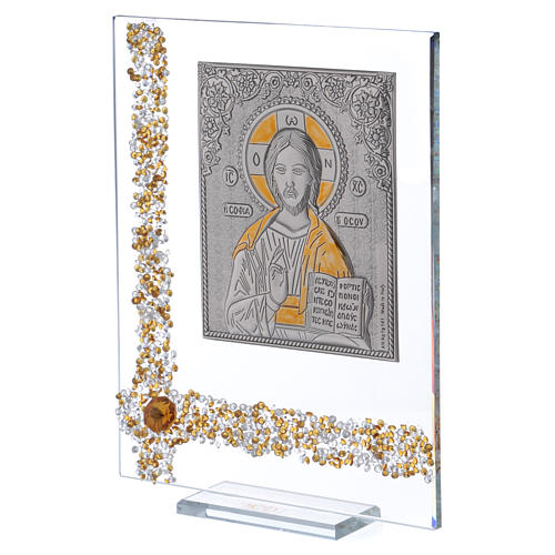 Picture in glass and silver foil with Pantocrator Christ 20x15 cm 2