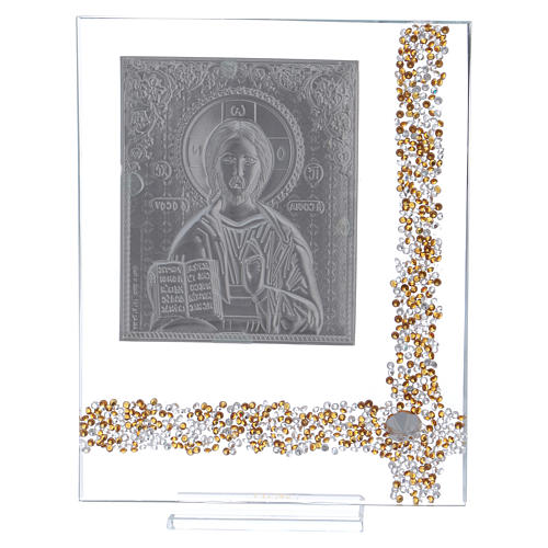 Picture in glass and silver foil with Pantocrator Christ 20x15 cm 3