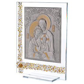 Quadro presente ícone Sagrada Família placa prata 25x20 cm