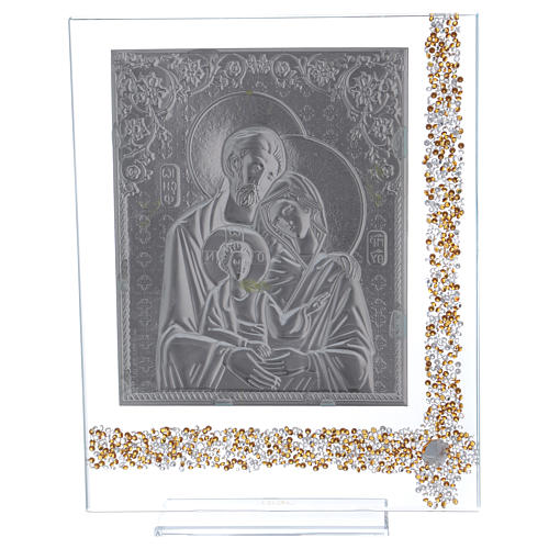 Quadro presente ícone Sagrada Família placa prata 25x20 cm 3