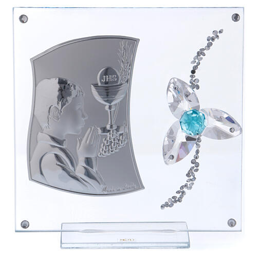 Gift idea for boy Holy Communion aquamarine flower 6x4 in 1