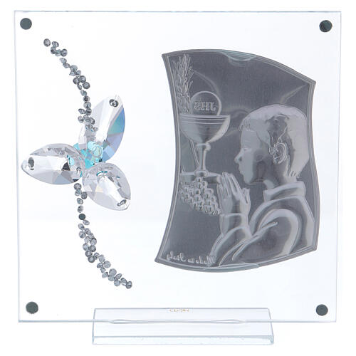 Gift idea for boy Holy Communion aquamarine flower 6x4 in 3
