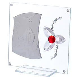 Bild zur Konfirmation mit Blume aus Kristall, rot 15x10 cm