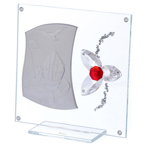 Bild zur Konfirmation mit Blume aus Kristall, rot 15x10 cm 2
