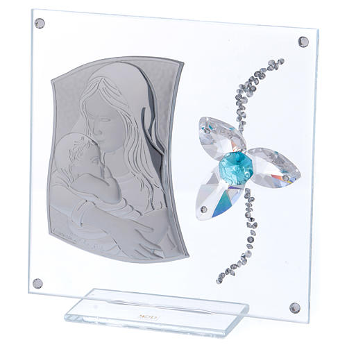 Cadeau pour baptême fleur aigue-marine verre et cristal 10x10 cm 2
