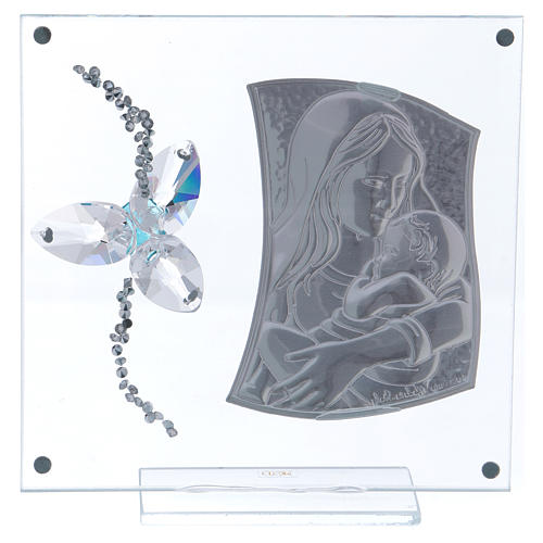 Cadeau pour baptême fleur aigue-marine verre et cristal 10x10 cm 3