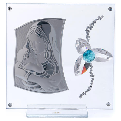 Regalo per Battesimo fiore acquamarina vetro e cristallo 15x10 cm 1