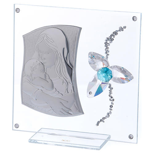 Regalo per Battesimo fiore acquamarina vetro e cristallo 15x10 cm 2