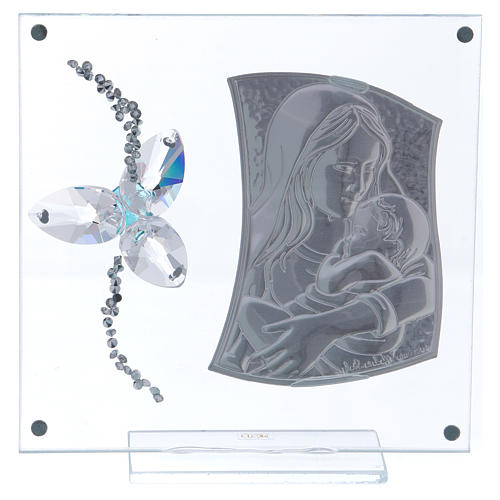 Regalo per Battesimo fiore acquamarina vetro e cristallo 15x10 cm 3