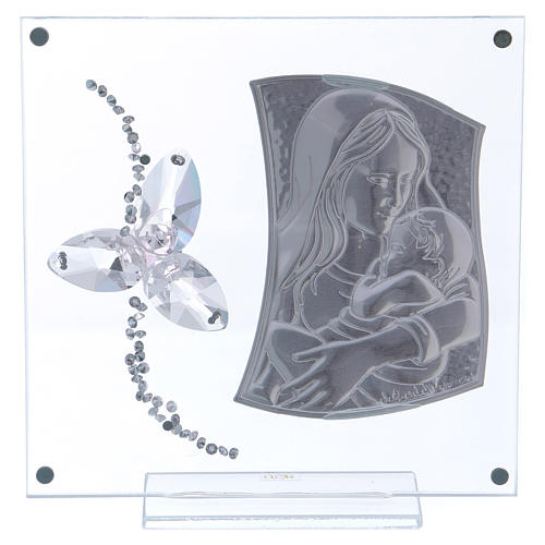 Obrazek prezent na Chrzest z kwiatem różowym szkło i kryształ 15x10 cm 3
