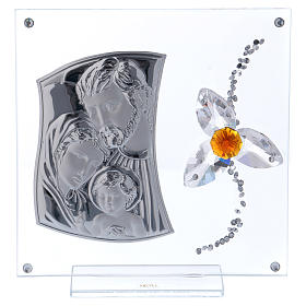 Cadre cadeau Sainte Famille avec fleur couleur ambre 10x10 cm