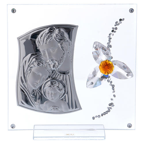 Cadre cadeau Sainte Famille avec fleur couleur ambre 10x10 cm 1