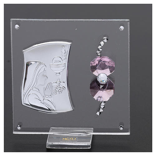 Lembrancinha da Primeira Comunhão menina placa prata 5x5 cm 2