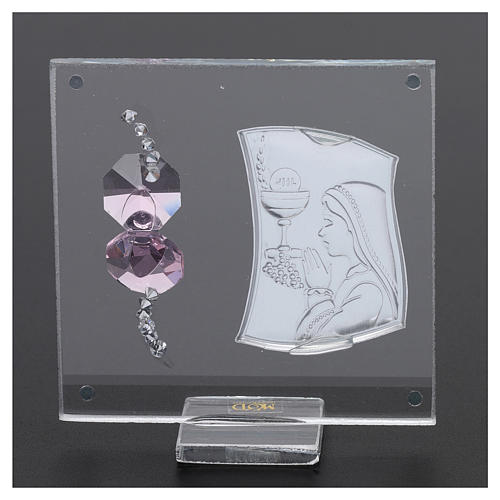 Lembrancinha da Primeira Comunhão menina placa prata 5x5 cm 3