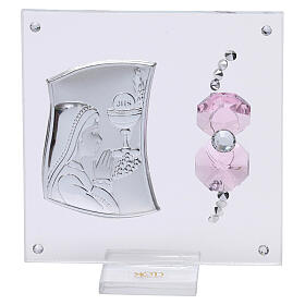 Holy Communion souvenir girl silver foil 3x3 in