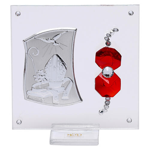 Confirmation souvenir with red crystals 3x3 in 1