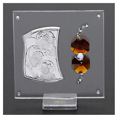 Party favour with Holy Family with amber crystals and silver foil 5x5 cm 2