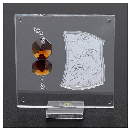 Party favour with Holy Family with amber crystals and silver foil 5x5 cm 3