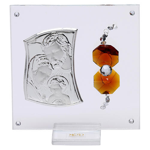 Souvenir Holy Family with amber crystals and silver foil 3x3 in 1