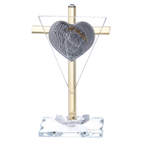Geschenk mit dem Gesicht Jesus Kreuz aus Glas und Kristall, 10x5 cm 1