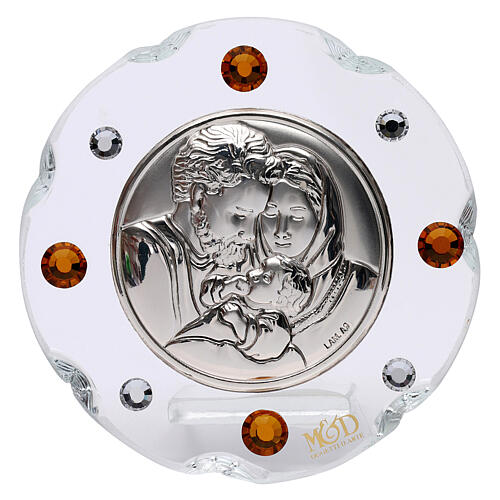 Round favor Holy Family amber rhinestones 2 in 1