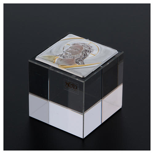 Bonbonnière cube presse-papiers avec Christ 5x5x5 cm 3