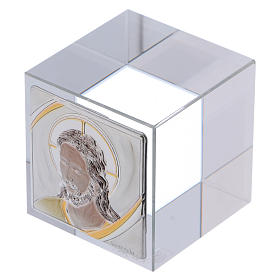 Lembrancinha cubo pisa-papéis com Cristo 5x5x5 cm