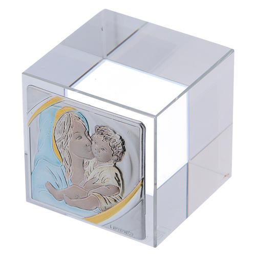 Kristallwürfel Gottesmutter mit Kind Platte 4x4x4cm 2