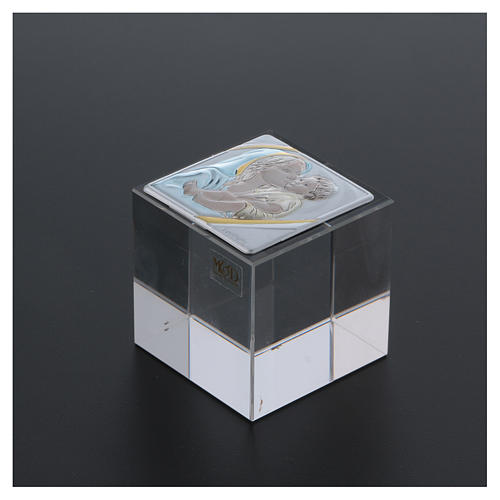 Party favour for Baptism with cube-shaped paperweight with Mother and Son 5x5x5 cm 3