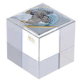 Cube-shaped crystal party favour for Wedding with Holy Family 5x5x5 cm