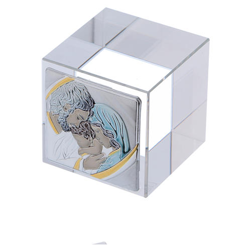 Bombonera Boda cubito de cristal Sagrada Familia 5x5x5 cm 2
