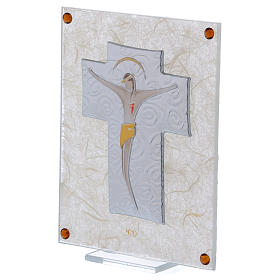 Kristallbild Kruzifix auf Silberplatte 15x10cm