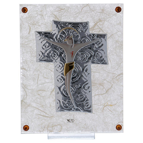 Kristallbild Kruzifix auf Silberplatte 15x10cm 1