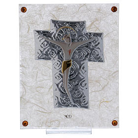 Crucifixo quadrinho em vidro 15x10 cm