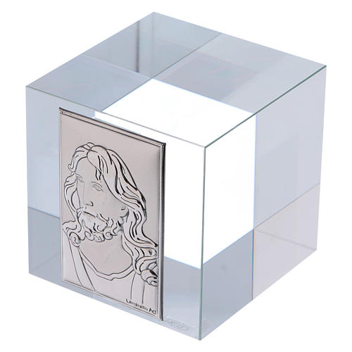 Briefbeschwerer Gesicht Christi auf Silber Platte 6x6x6cm 2