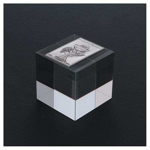 Briefbeschwerer Kommunion auf Silber Platte 6x6x6cm 3