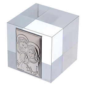 Briefbeschwerer Heilige Familie auf Silber Platte 6x6x6cm