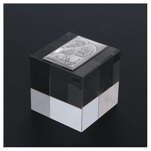 Paperweight Holy Family silver foil 2.3x2.3x2.3 in 3