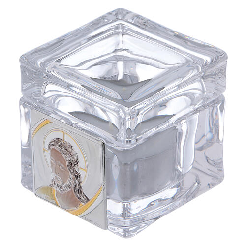 Box souvenir with Face of Christ and tea light candle 2x2x2 in 1