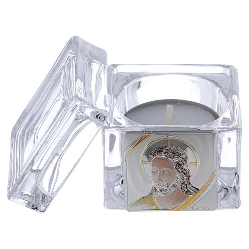 Box souvenir with Face of Christ and tea light candle 2x2x2 in 2