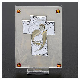 Lembrancinha Casamento quadro Sagrada Família estilizada prata laminada 10x5 cm