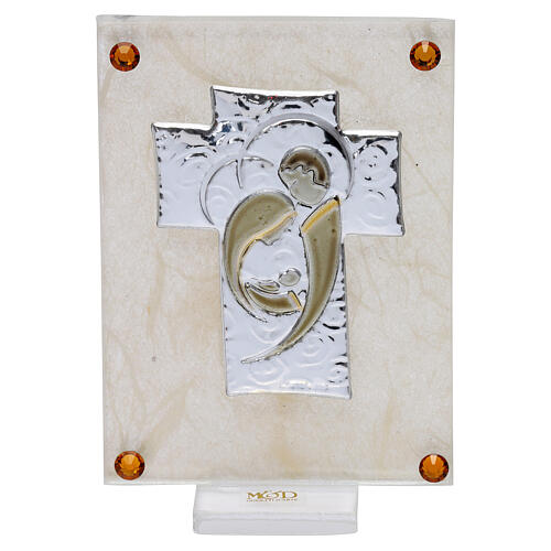 Lembrancinha Casamento quadro Sagrada Família estilizada prata laminada 10x5 cm 1