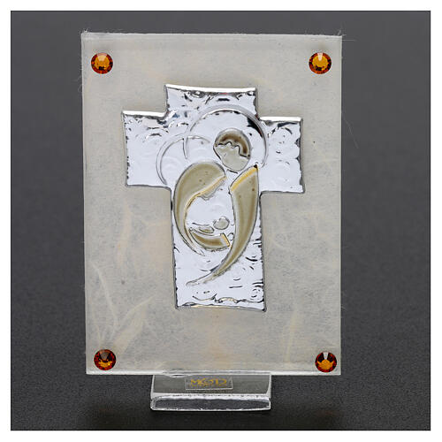 Lembrancinha Casamento quadro Sagrada Família estilizada prata laminada 10x5 cm 2
