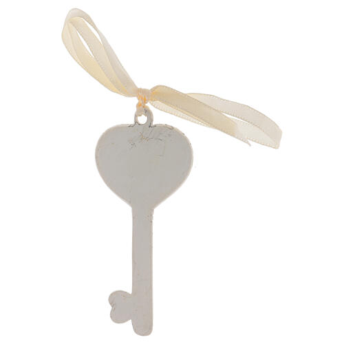 Heart shaped key pendant Holy Family favor 4x2 in 2