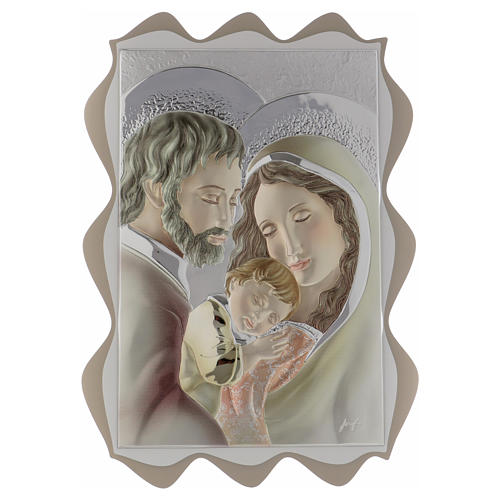 Bild Heilige Familie bemalten Silberplatte 40x30cm 1