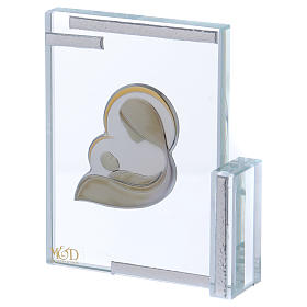 Kristall Bild Gottesumtter mit Kind auf Silber Platte 10x10cm