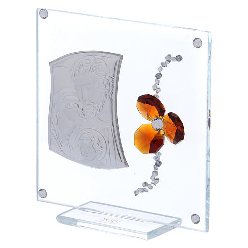 Bomboniera quadretto con Sacra Famiglia e fiorellino ambra 10x10 cm 2