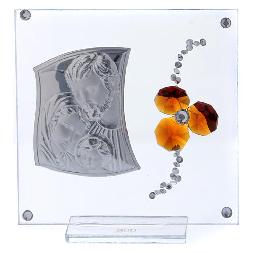 Lembrancinha quadrinho com Sagrada Família e flor âmbar 10x10 cm 1