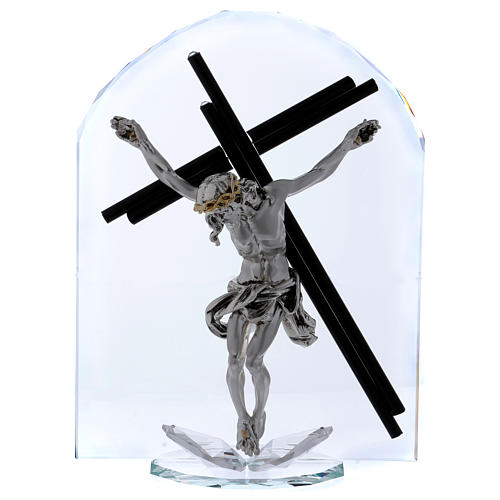 Kristall Bild mit Kruzifix 30x20cm 1